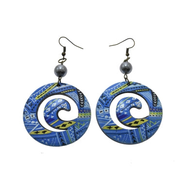 Blue Round Earrings w/ Pearl