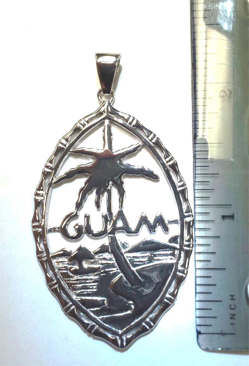 XLarge Bamboo Guam Seal Pendant, Silver Rhodium