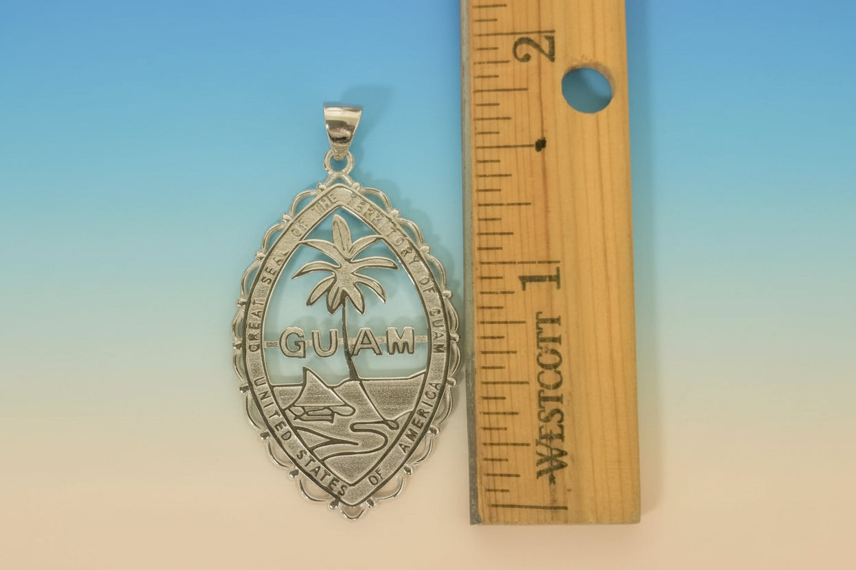 Large Guam Seal with Lace Pendant, Sterling Silver