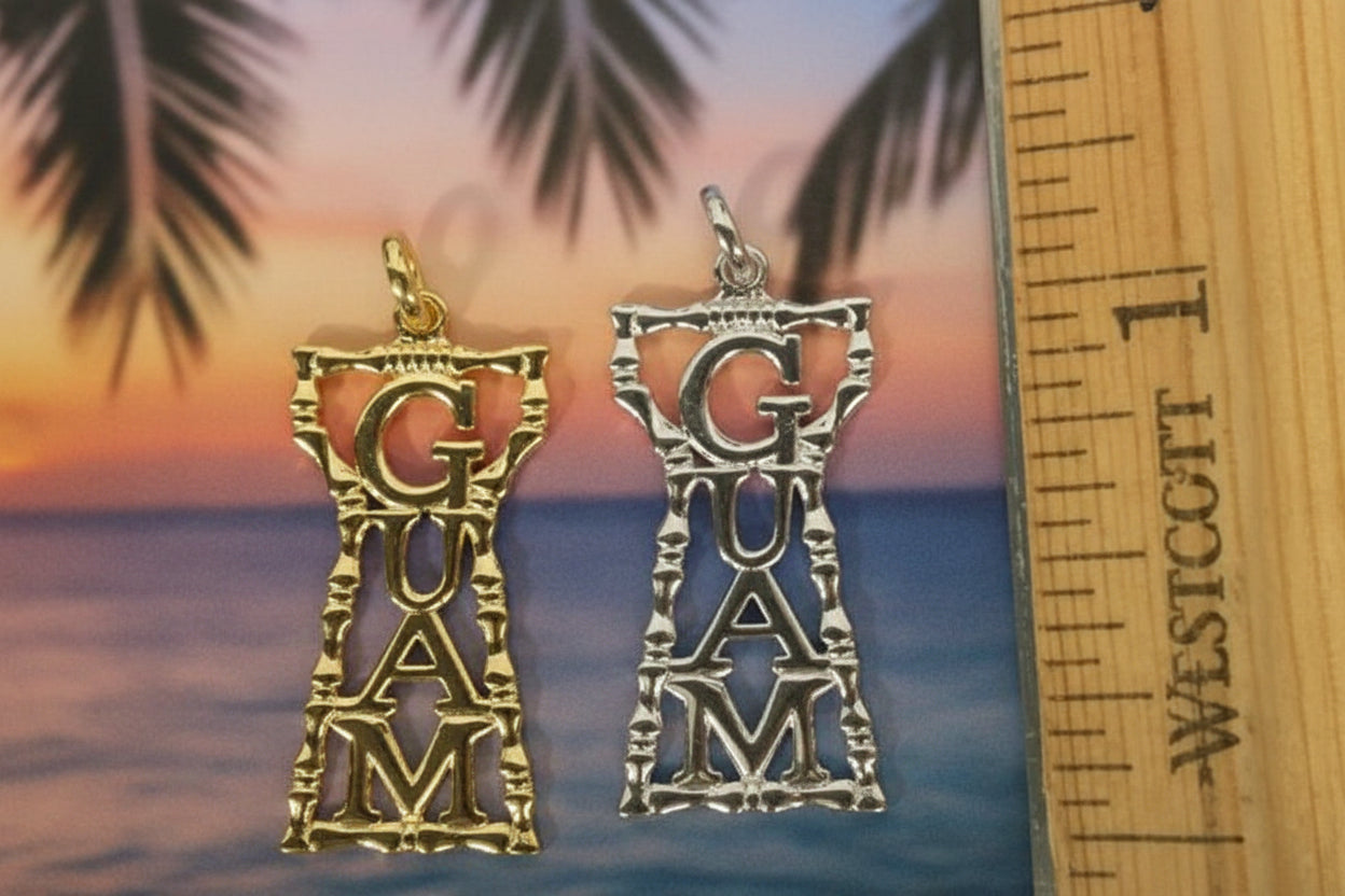 Medium Bamboo Guam Latte Stone Pendant, Sterling Silver Gold Plated