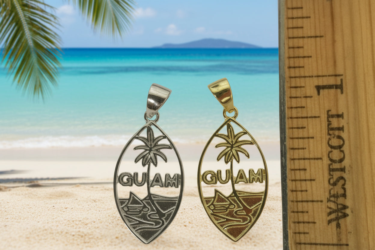 Plain Guam Seal Pendant, Sterling Silver Rhodium Plated