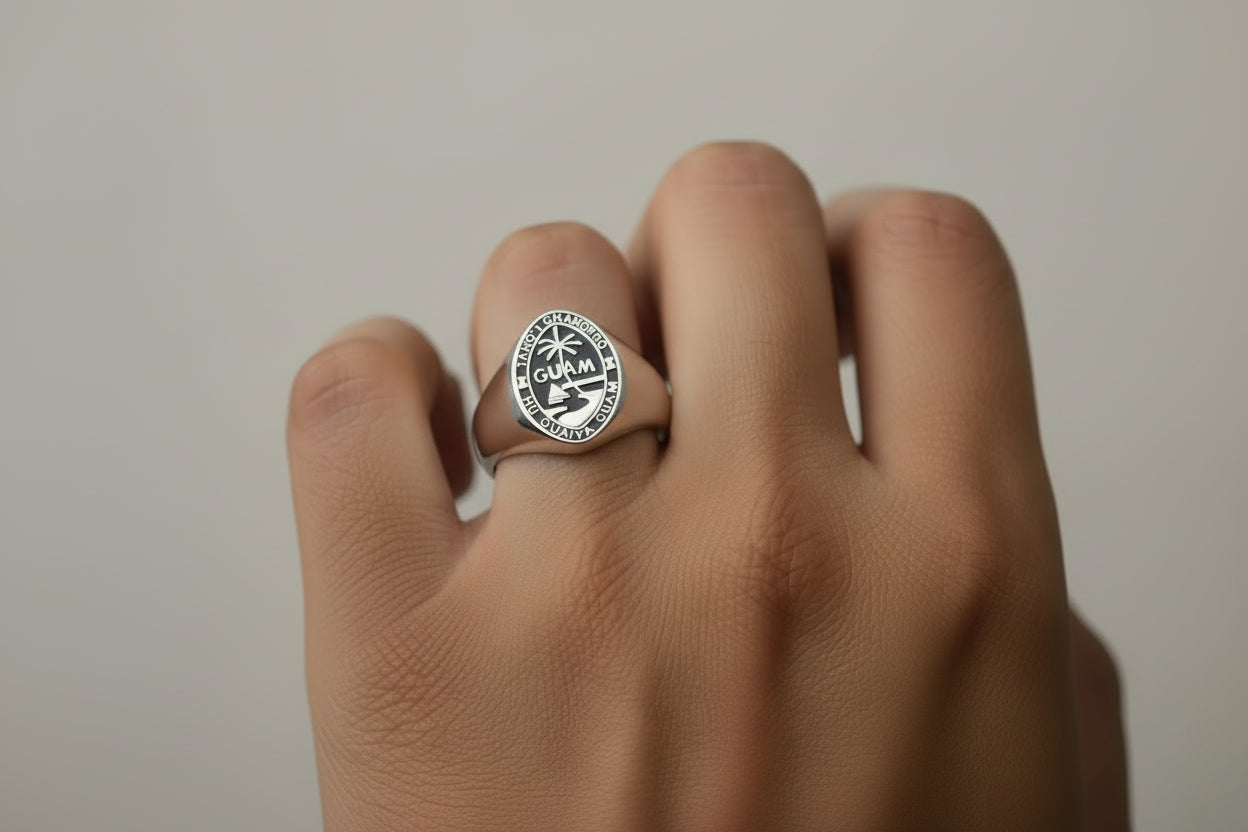 Solid Guam Seal Ring, Sterling Silver