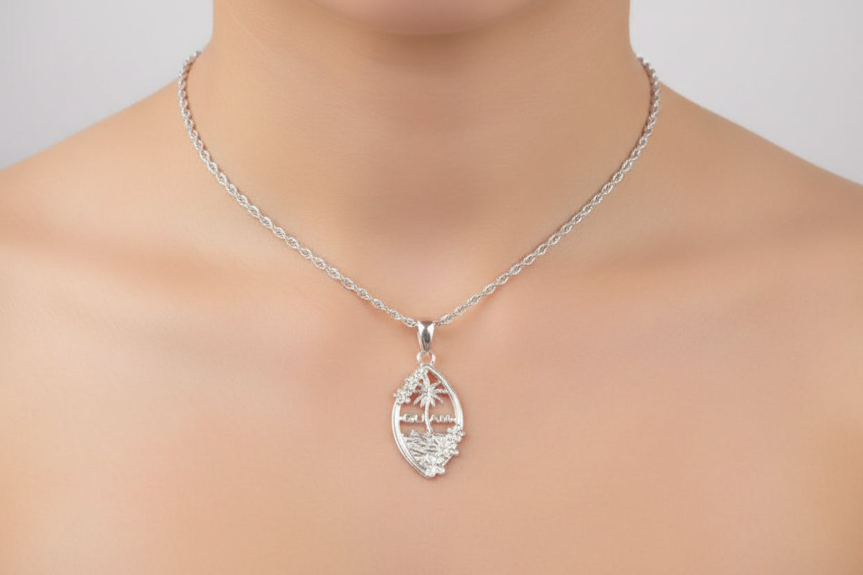 Floral Guam Seal, Sterling Silver