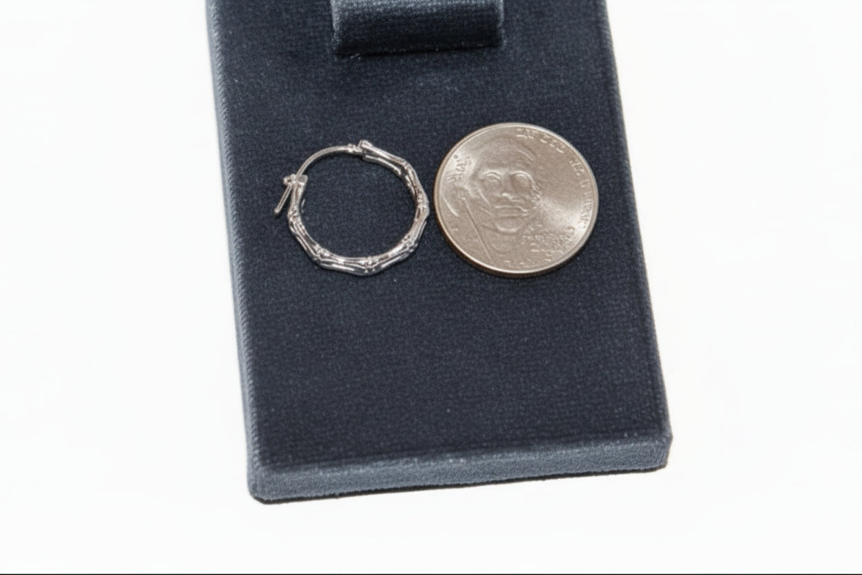 Bamboo Hoops, Sterling Silver Rhodium Medium Size