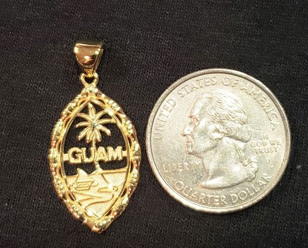 Bamboo Guam Seal Pendant, Sterling Silver Medium Gold Plated