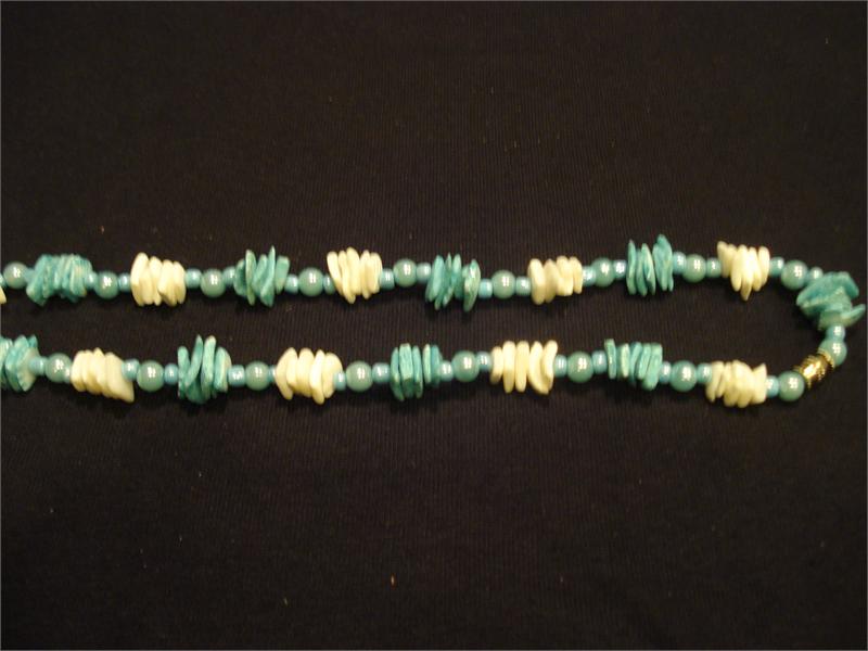 White and Blue Puka Shell Necklace