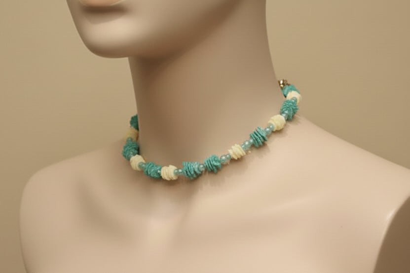 White and Blue Puka Shell Necklace