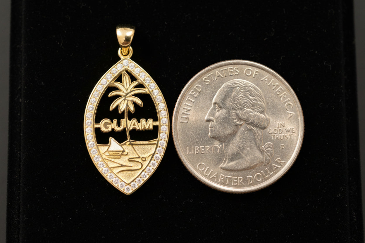 Medium Guam Seal Pendant, Sterling Silver with CZ, Gold Plated