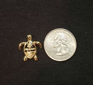 Guam Seal Turtle Pendant, Sterling Silver Gold Plated