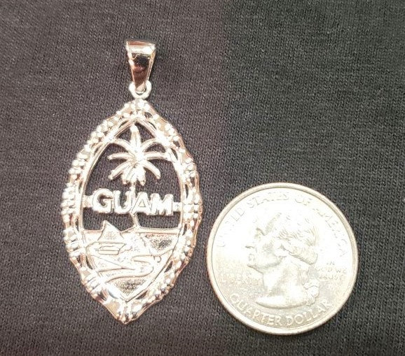 Large Bamboo Guam Seal Pendant Sterling Silver Rhodium Plated