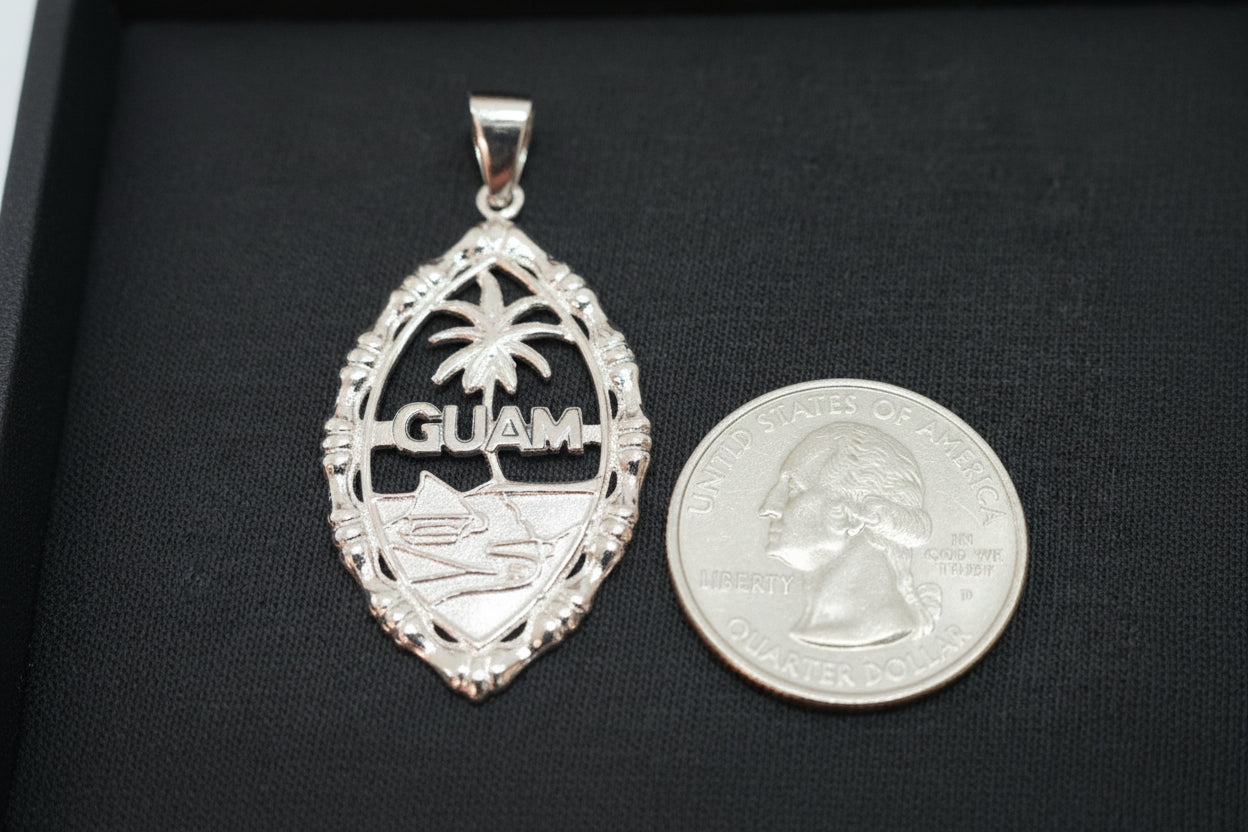 Large Bamboo Guam Seal Pendant Sterling Silver Rhodium Plated