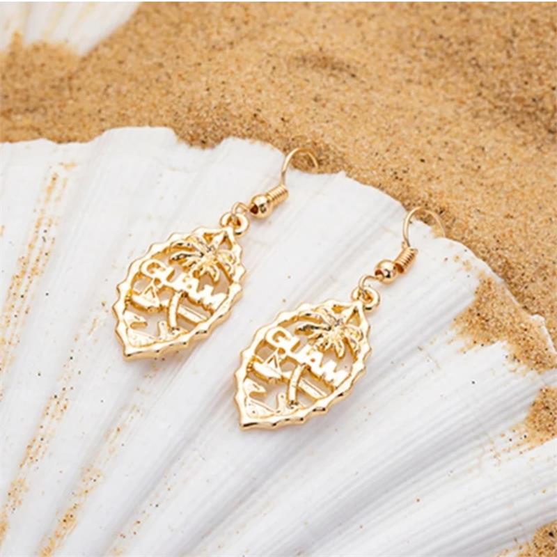 Guam Seal Pendant Chain and Earring Set, Gold Plated