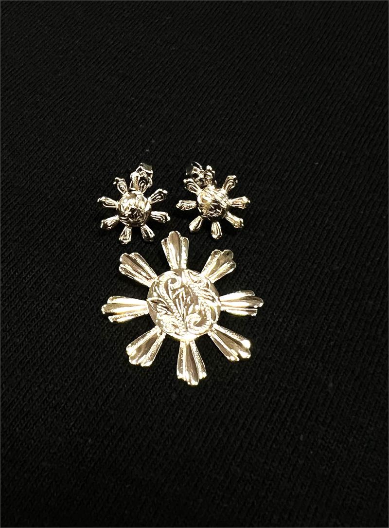 Philippine Sun Earrings & Pendant, Sterling Silver