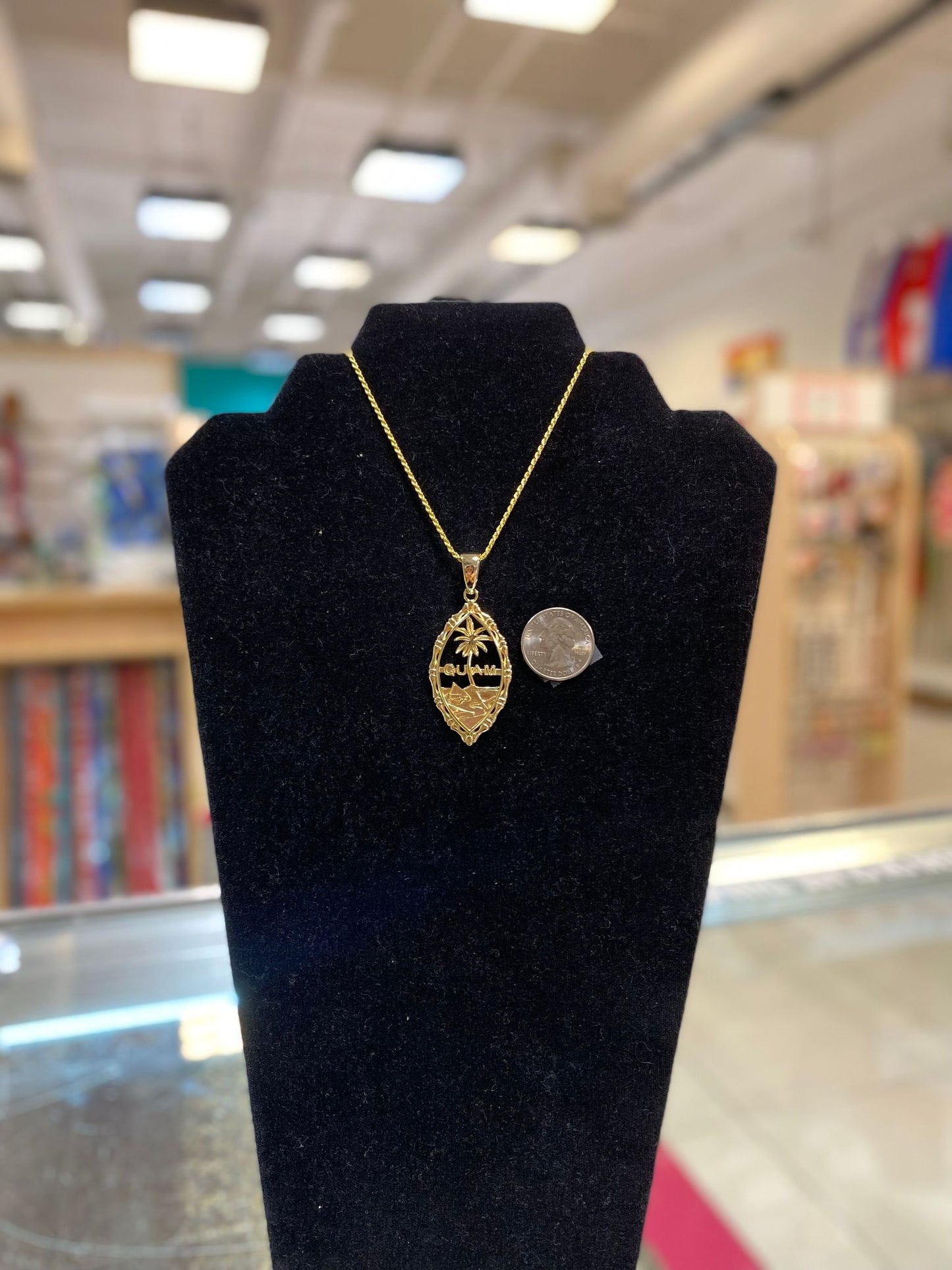 XLarge Bamboo Guam Seal Pendant, Gold Plating