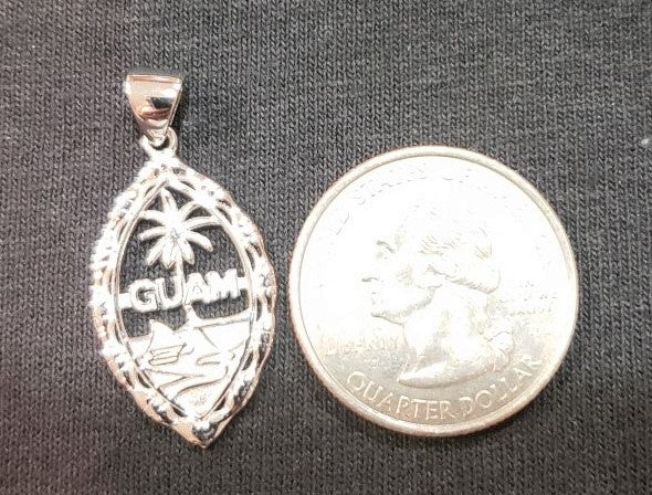 Medium Bamboo Guam Seal Pendant Sterling Silver Rhodium Plated