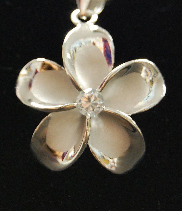 Plumeria Pendant, Sterling Silver Rhodium 22mm