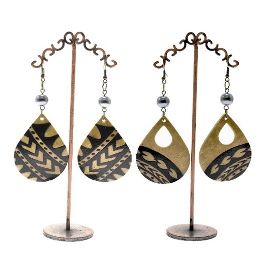 Beige Teardrop Earrings with Pearl