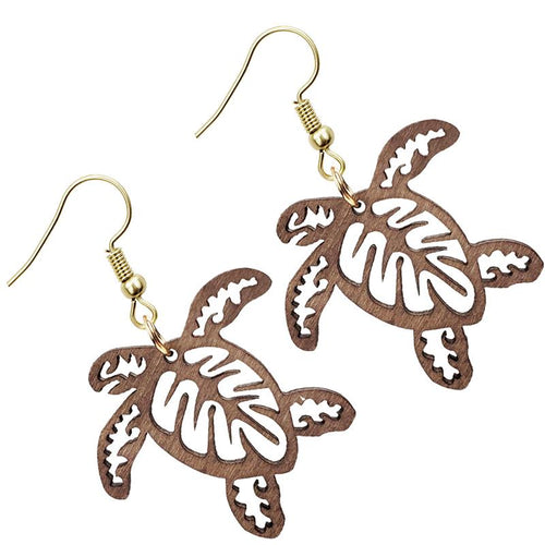 Turtle Wood Carved Earrings