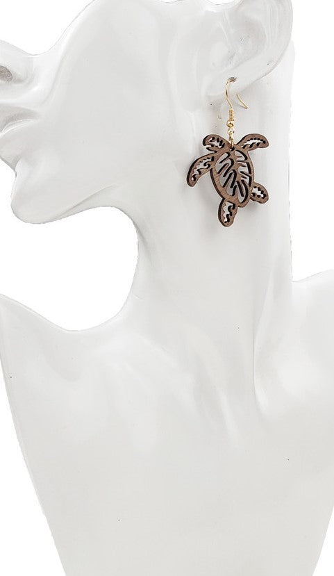 Turtle Wood Carved Earrings