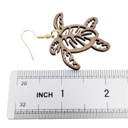 Turtle Wood Carved Earrings