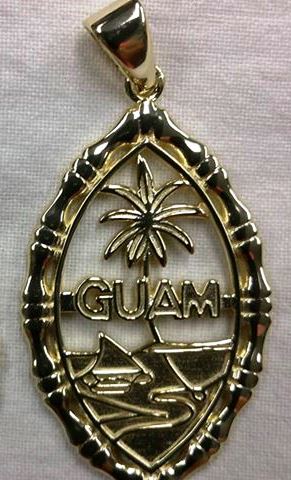 Bamboo Guam Seal Pendant, Sterling Silver Large Gold Plated