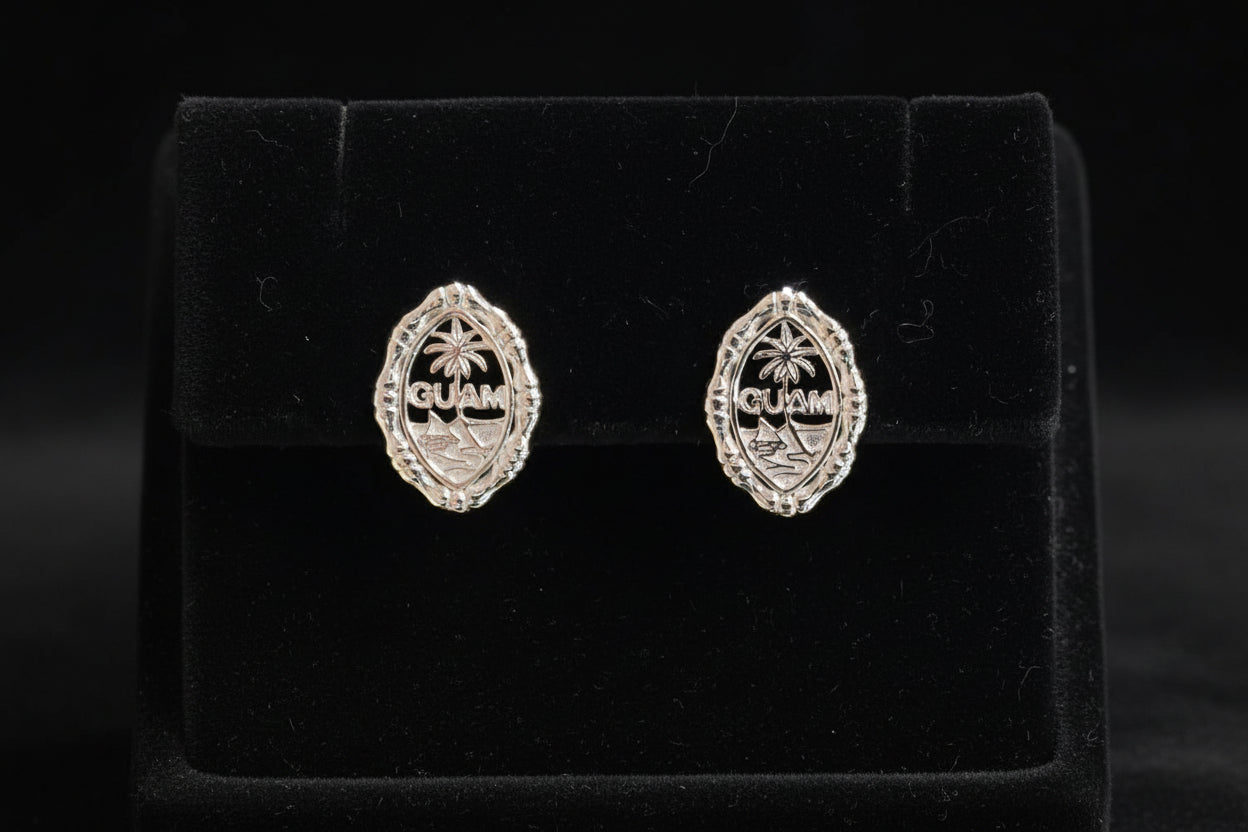 Small Bamboo Seal Studs, Sterling Silver Rhodium