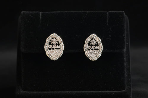 Small Bamboo Seal Studs, Sterling Silver Rhodium