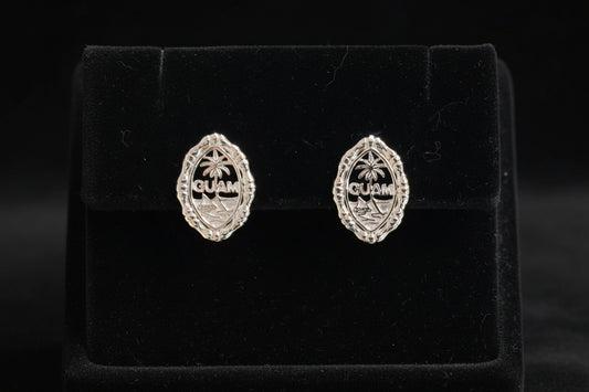 Small Bamboo Seal Studs, Sterling Silver Rhodium