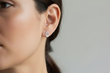 Small Bamboo Seal Studs, Sterling Silver Rhodium