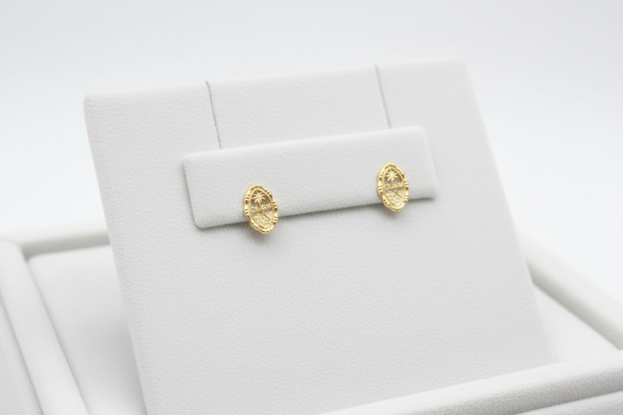 Small Bamboo Seal Studs Sterling Silver GOLD PLATED