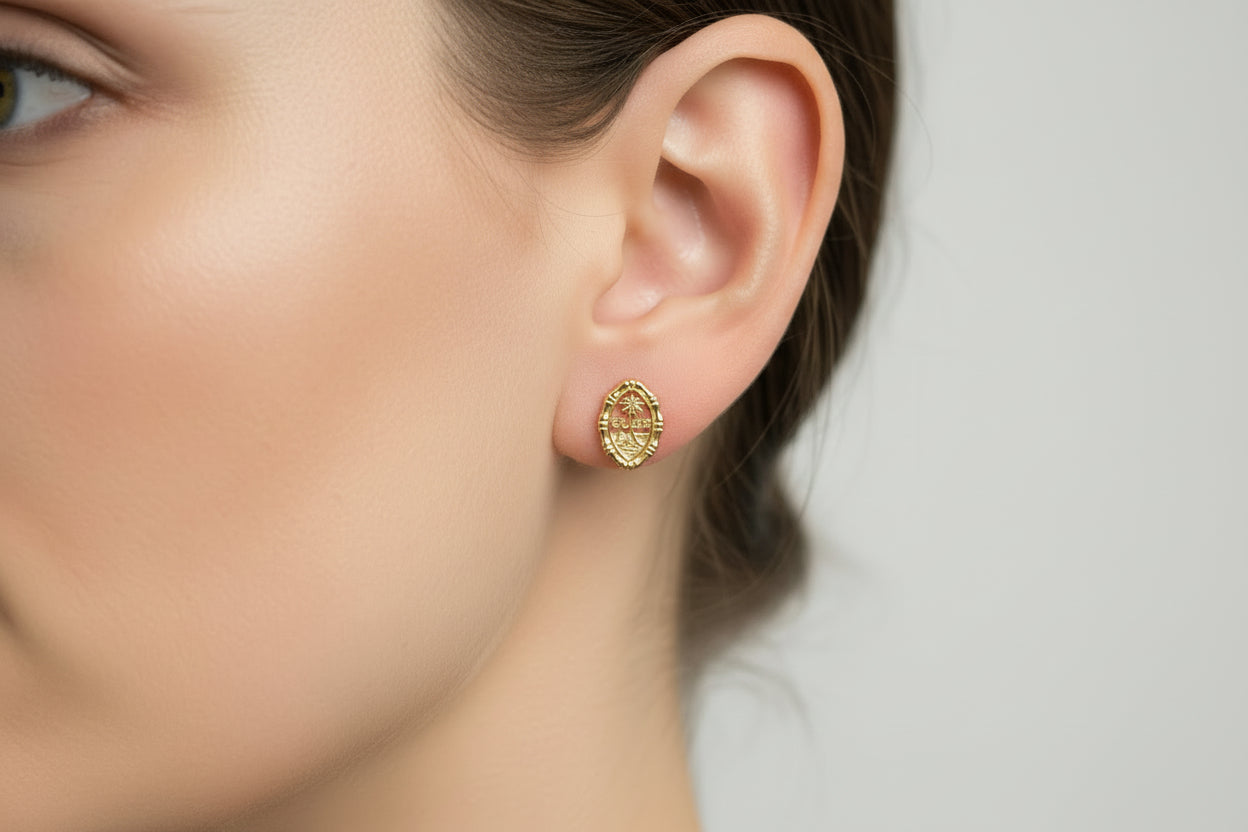 Small Bamboo Seal Studs Sterling Silver GOLD PLATED