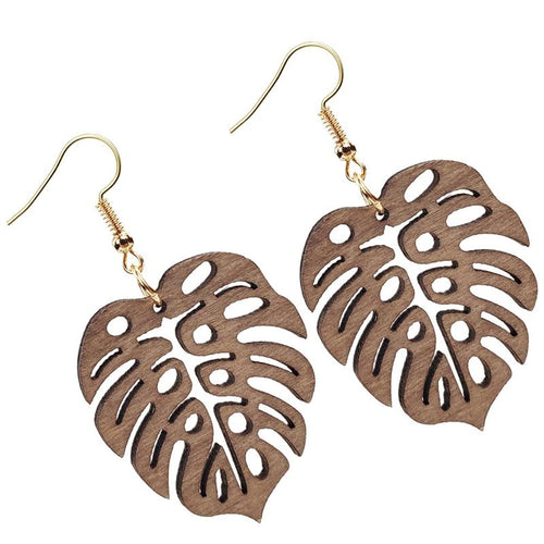 Monstera Wood Earrings