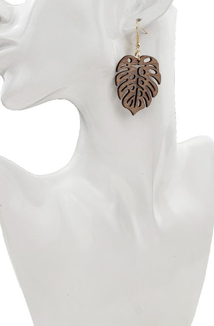 Monstera Wood Earrings