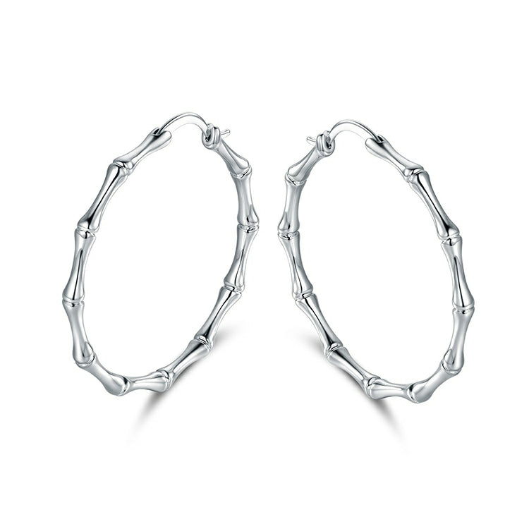 Bamboo Hoops. Sterling Silver