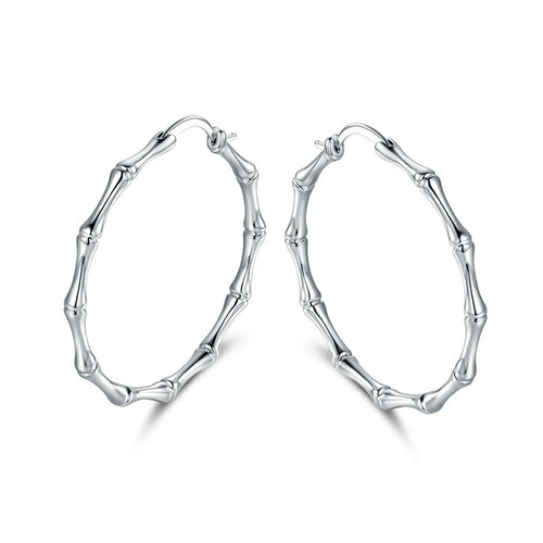 Bamboo Hoops. Sterling Silver