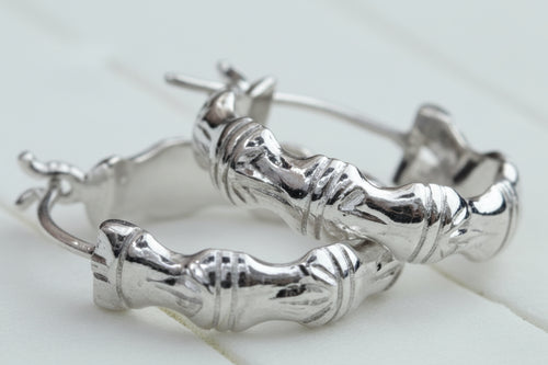 Bamboo Hoops, Sterling Silver Rhodium Medium Size