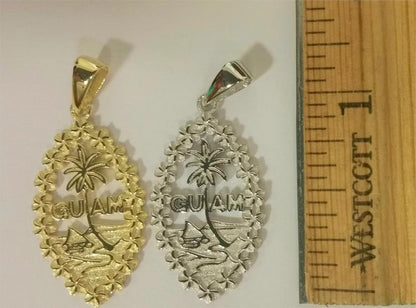 Plumeria Bordered Guam Seal, Sterling Silver GOLD PLATED