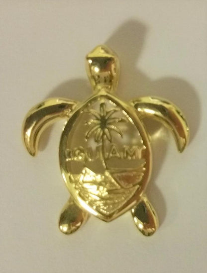 Guam Seal Turtle Pendant, Sterling Silver Gold Plated