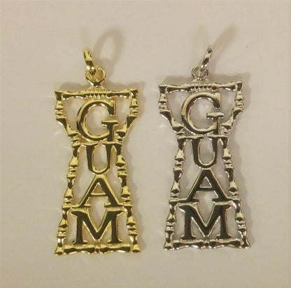 Medium Bamboo Guam Latte Stone Pendant, Sterling Silver Gold Plated