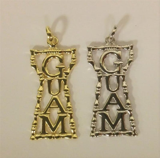 Medium Bamboo Guam Latte Stone Pendant, Sterling Silver Gold Plated