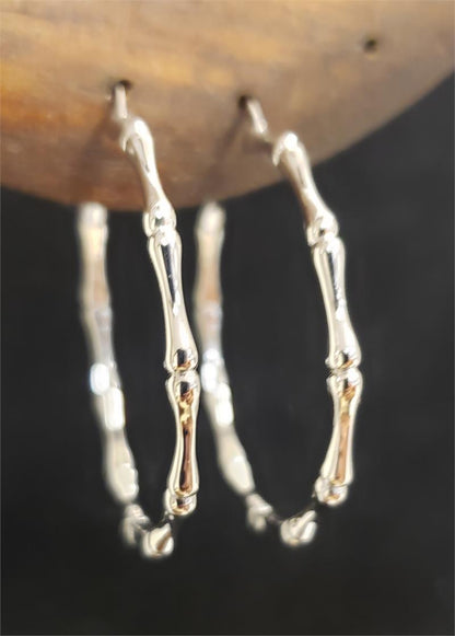 Bamboo Hoops. Sterling Silver