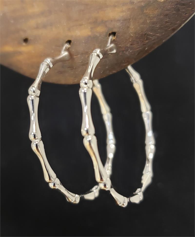 Bamboo Hoops. Sterling Silver