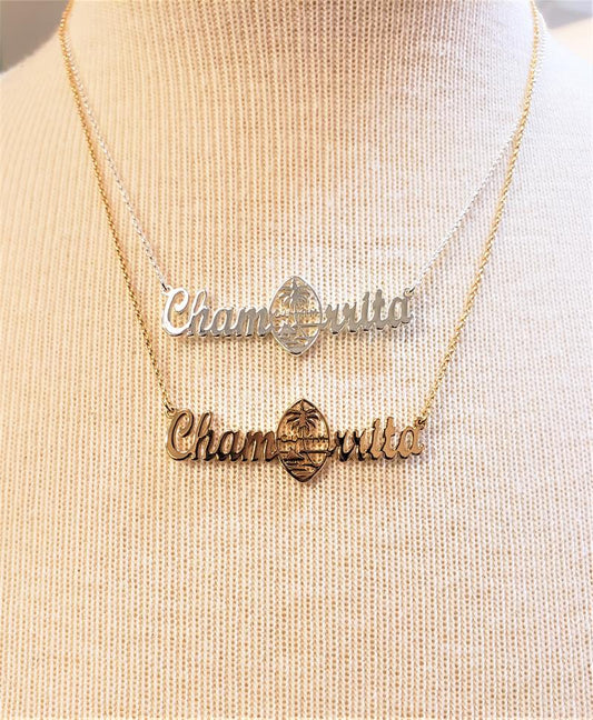 Chamorrita Guam Seal Pendant & Chain Set, SILVER Plated