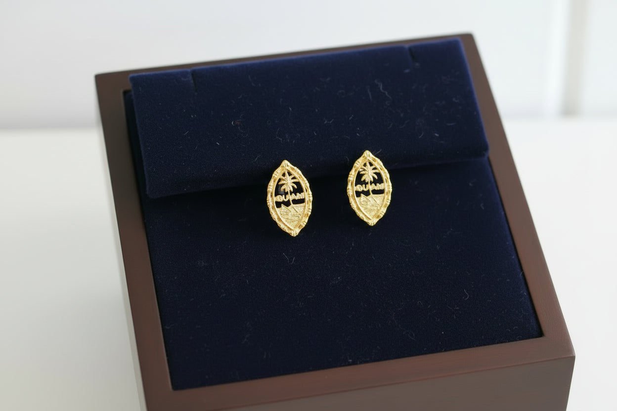 Large Bamboo Seal Studs, Silver Rhodium GOLD PLATED