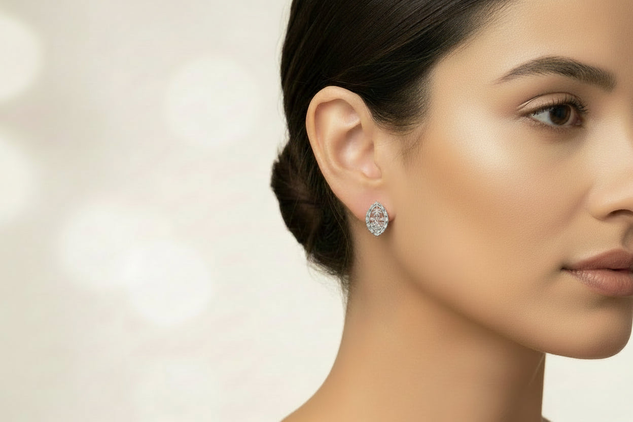 Large Bamboo Seal Studs, Silver Rhodium