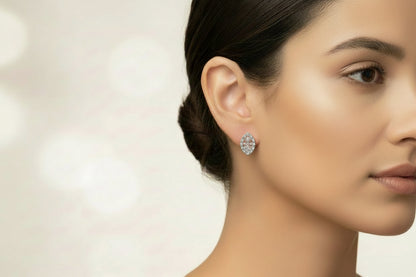 Large Bamboo Seal Studs, Silver Rhodium