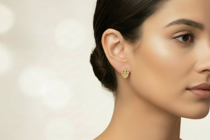 Large Bamboo Seal Studs, Silver Rhodium GOLD PLATED