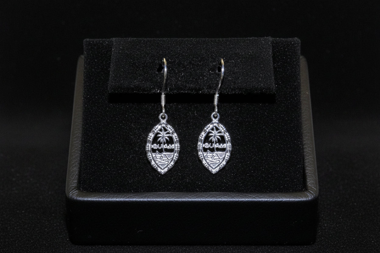 Bamboo Guam Seal Dangling Earring, Silver Rhodium