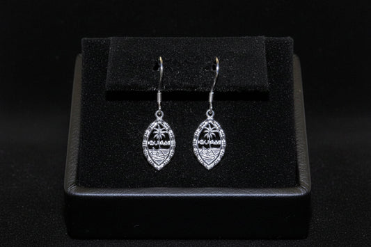 Bamboo Guam Seal Dangling Earring, Silver Rhodium