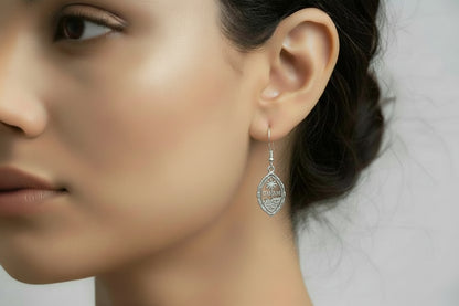 Bamboo Guam Seal Dangling Earring, Silver Rhodium